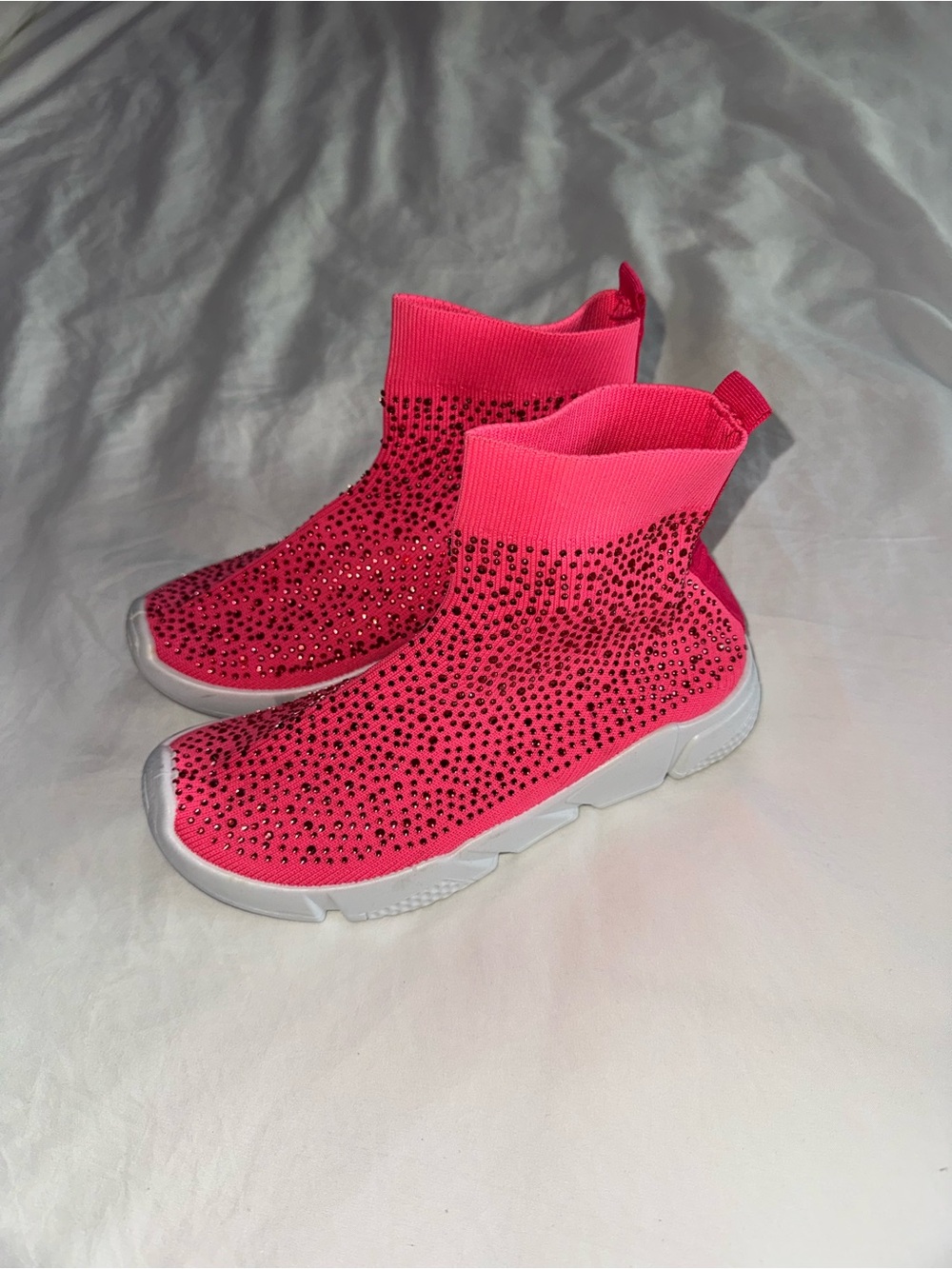 Wild Diva Hot Pink Rhinestone Knit Slip-On Sneakers